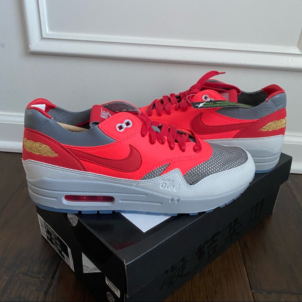 NWT Nike Clot x Air Max 1 Kiss of Death Solar Red Women-9.5 Men- 8